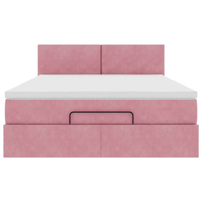 Struttura Letto Pouf con Materasso Rosa 140x200 cm in Velluto