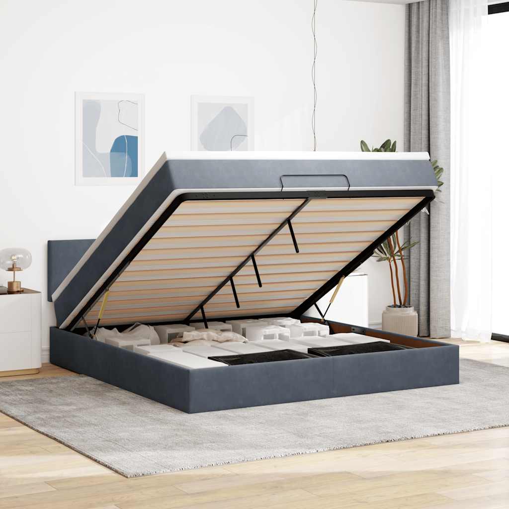 Struttura Letto Pouf con Materasso 160x200 cm in Velluto