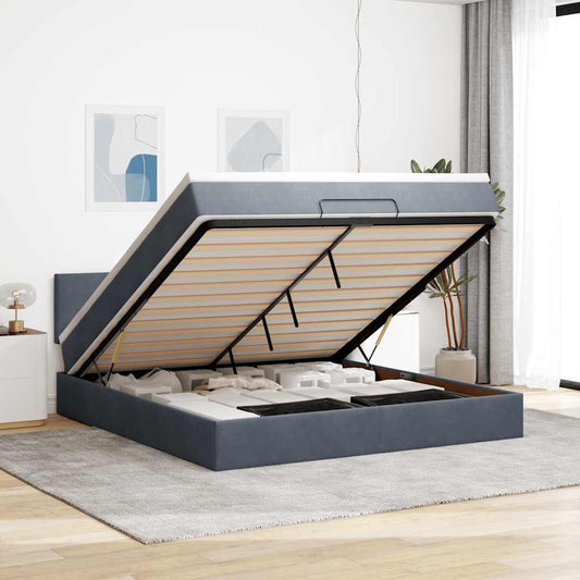 Struttura Letto Pouf con Materasso 160x200 cm in Velluto