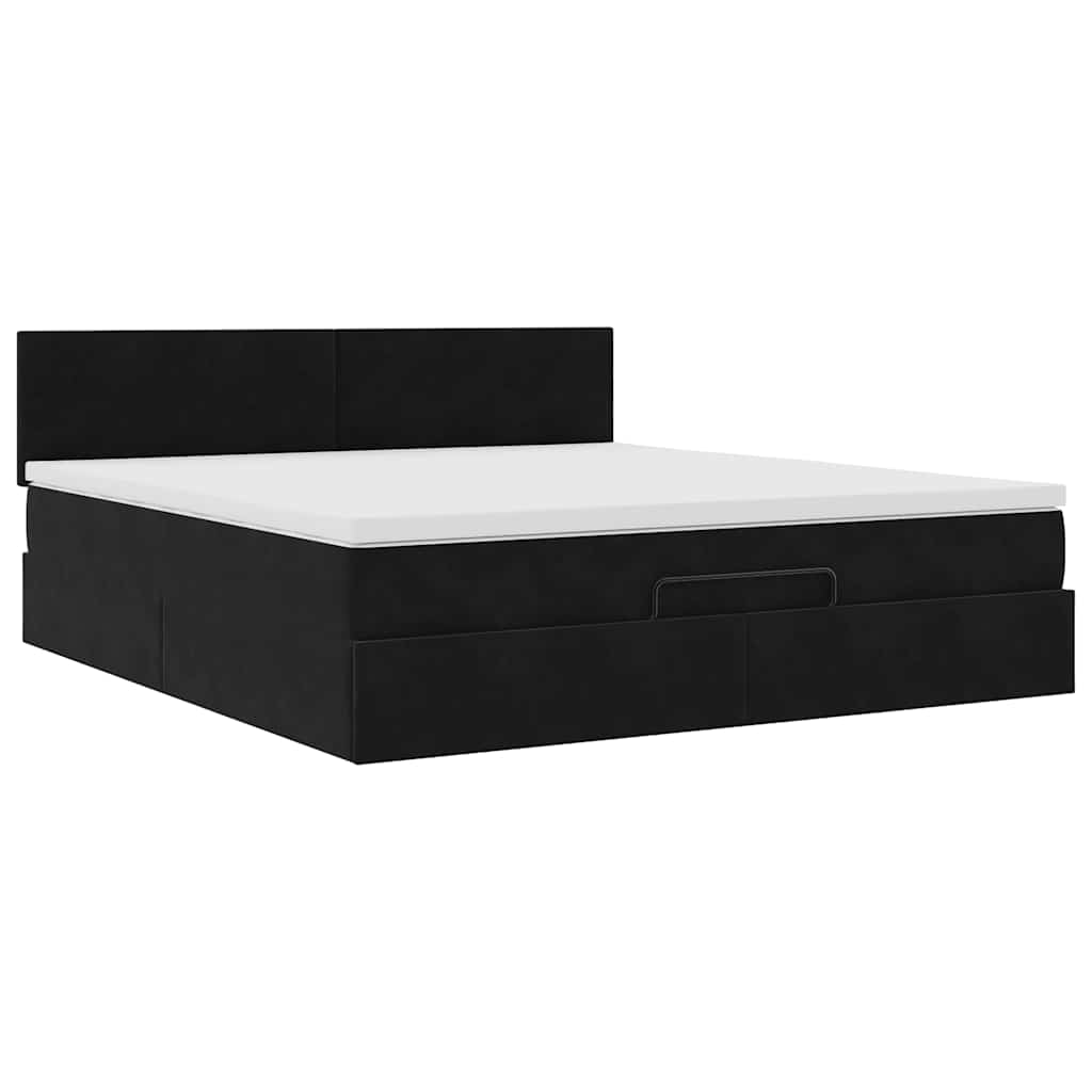 Struttura Letto Pouf con Materasso Nero 160x200 cm in Velluto