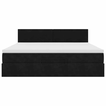Struttura Letto Pouf con Materasso Nero 160x200 cm in Velluto