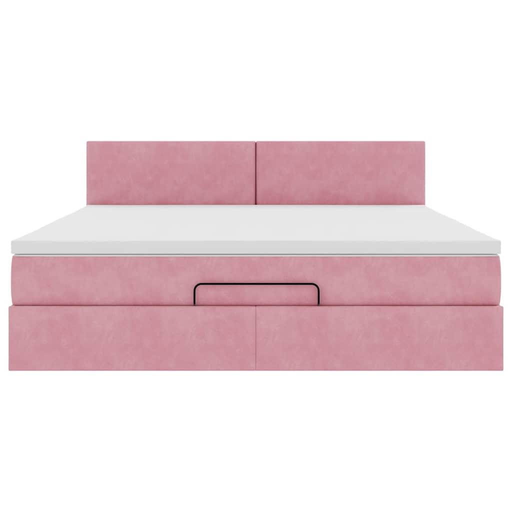 Struttura Letto Pouf con Materasso Rosa 160x200 cm in Velluto