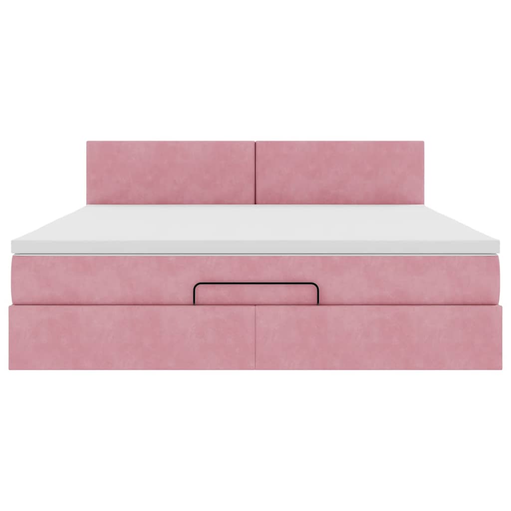 Struttura Letto Pouf con Materasso Rosa 160x200 cm in Velluto