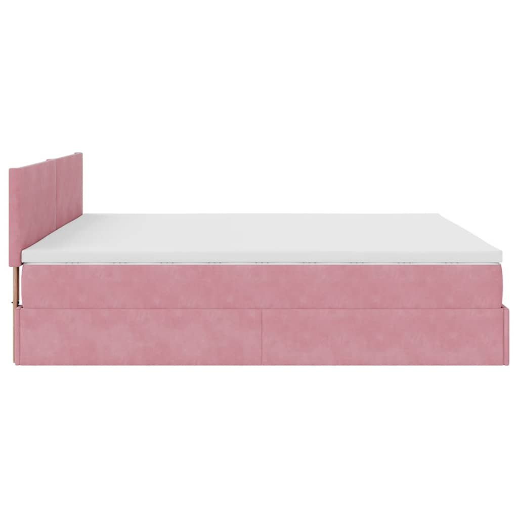 Struttura Letto Pouf con Materasso Rosa 160x200 cm in Velluto