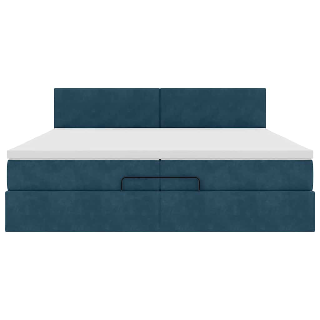Pouf Letto con Materassi e LED Blu Scuro 200x200cm Velluto