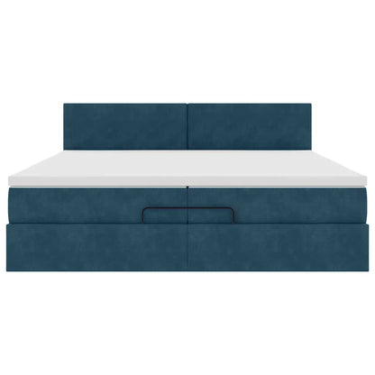 Pouf Letto con Materassi e LED Blu Scuro 200x200cm Velluto