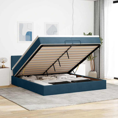 Pouf Letto con Materassi e LED Blu Scuro 200x200cm Velluto