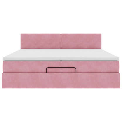 Struttura Letto Pouf con Materassi Rosa 200x200 cm Velluto | homemem39