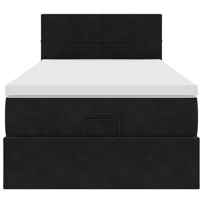 Pouf Letto con Materasso e LED Nero 80x200cm in Velluto