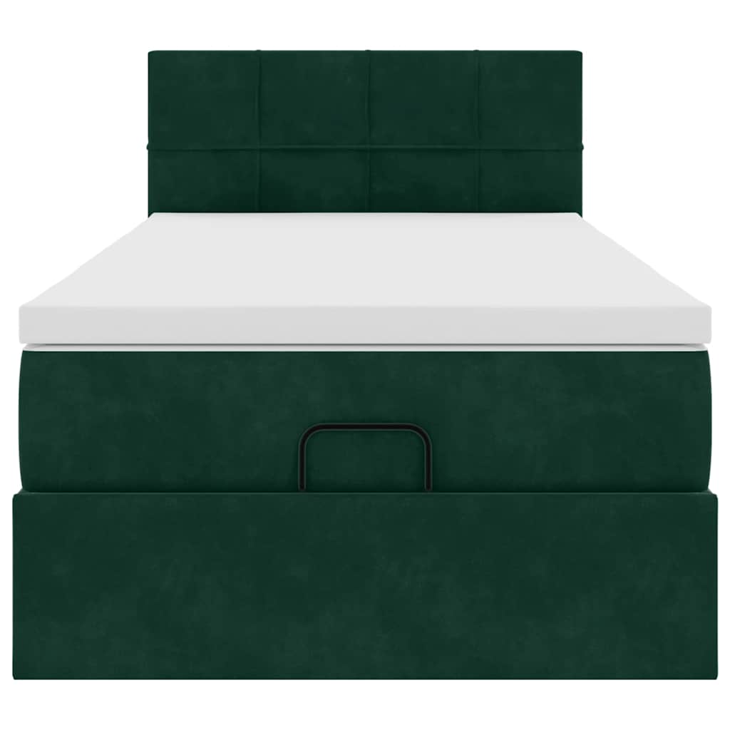 Pouf Letto con Materasso e LED Verde Scuro 80x200cm in Velluto