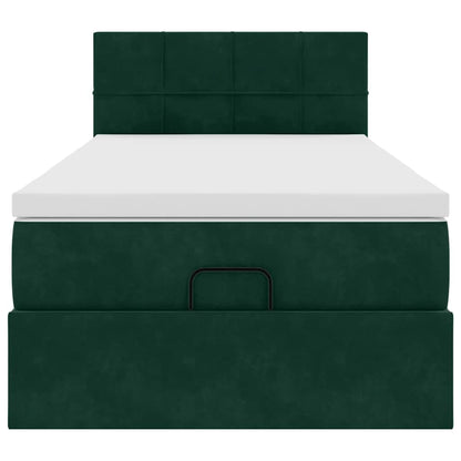 Pouf Letto con Materasso e LED Verde Scuro 80x200cm in Velluto