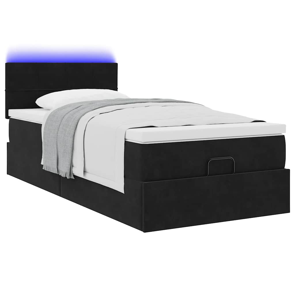 Struttura Letto Pouf con Materasso Nero 90x190 cm in Velluto | homemem39