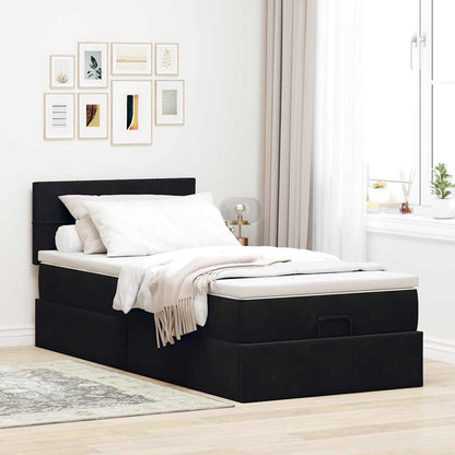 Struttura Letto Pouf con Materasso Nero 90x200 cm in Velluto