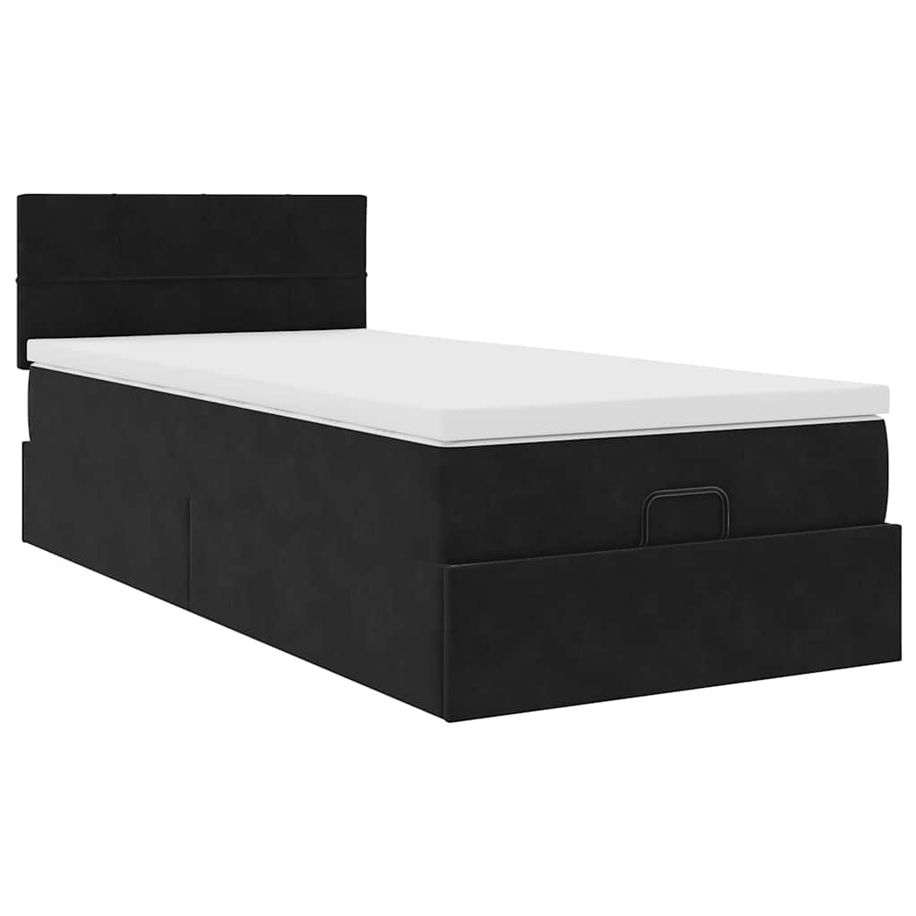 Struttura Letto Pouf con Materasso Nero 90x200 cm in Velluto