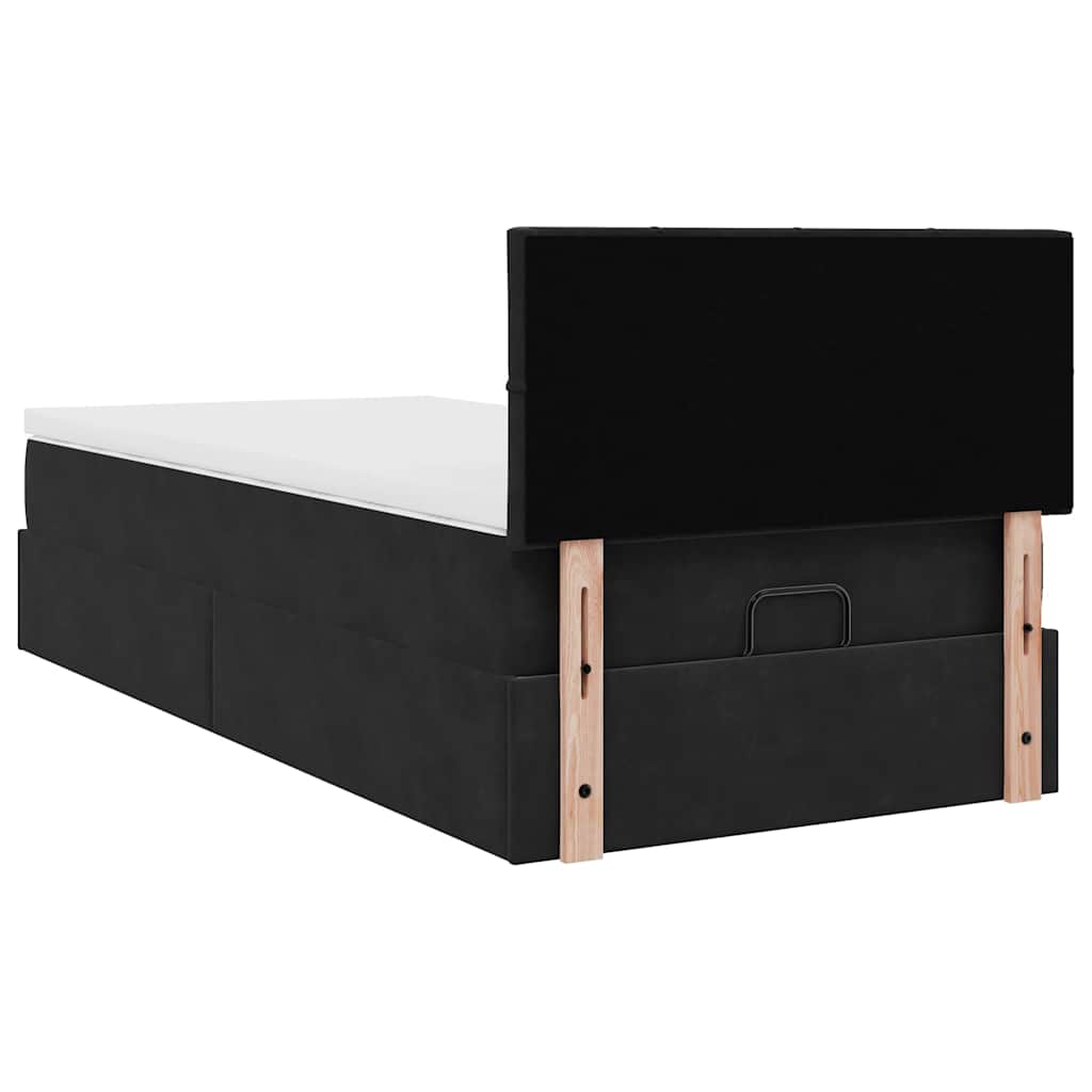 Struttura Letto Pouf con Materasso Nero 90x200 cm in Velluto