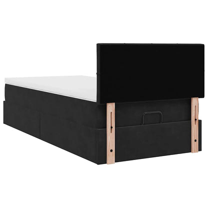 Struttura Letto Pouf con Materasso Nero 90x200 cm in Velluto