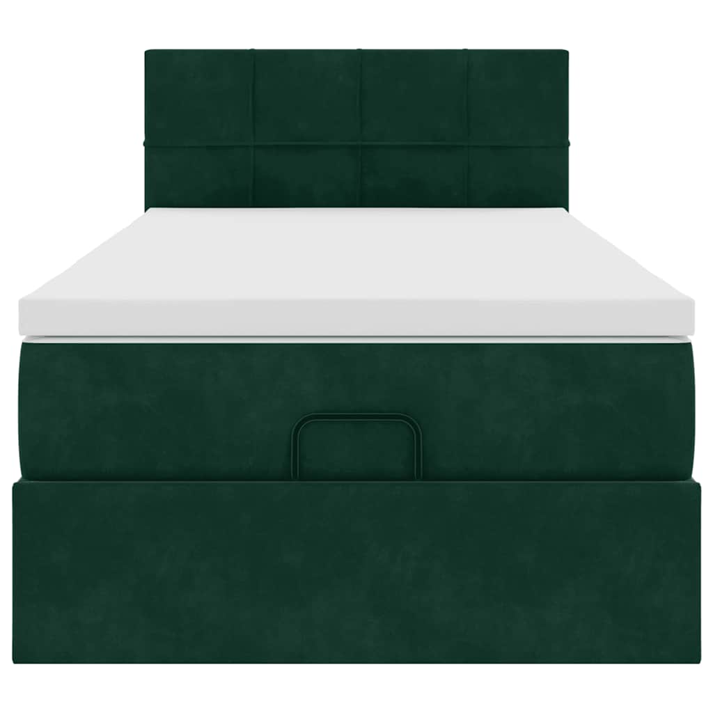 Pouf Letto con Materasso e LED Verde Scuro 90x200cm in Velluto
