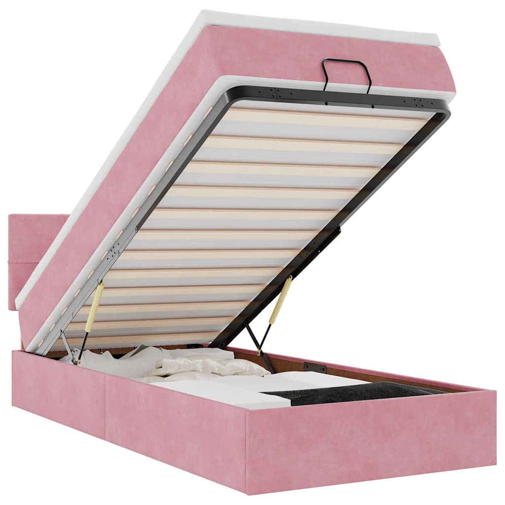 Struttura Letto Pouf con Materasso Rosa 90x200 cm in Velluto | homemem39