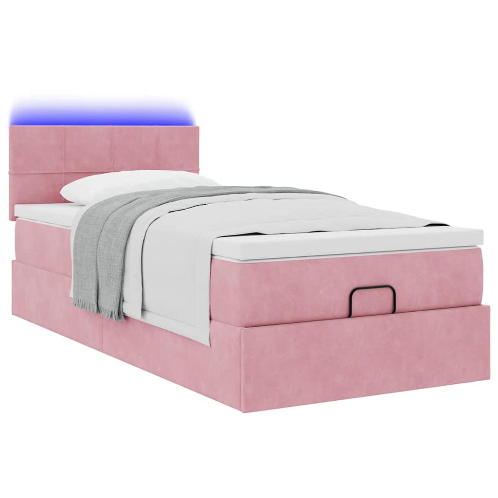Struttura Letto Pouf con Materasso Rosa 90x200 cm in Velluto | homemem39