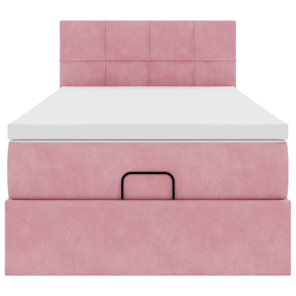 Struttura Letto Pouf con Materasso Rosa 90x200 cm in Velluto