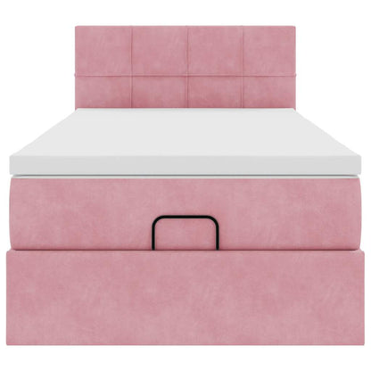 Struttura Letto Pouf con Materasso Rosa 90x200 cm in Velluto