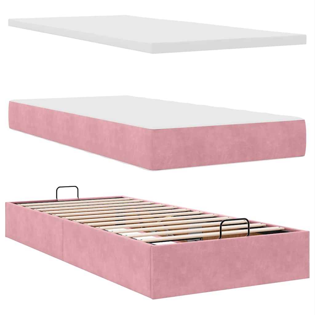 Struttura Letto Pouf con Materasso Rosa 90x200 cm in Velluto | homemem39
