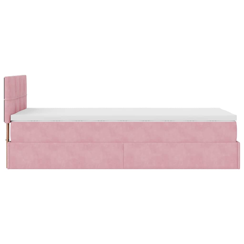 Struttura Letto Pouf con Materasso Rosa 90x200 cm in Velluto