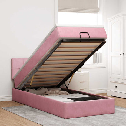 Struttura Letto Pouf con Materasso Rosa 90x200 cm in Velluto | homemem39