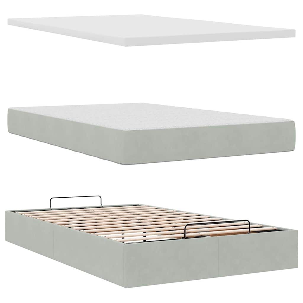 Pouf Letto con Materasso e LED Grigio Chiaro 120x190cm Velluto