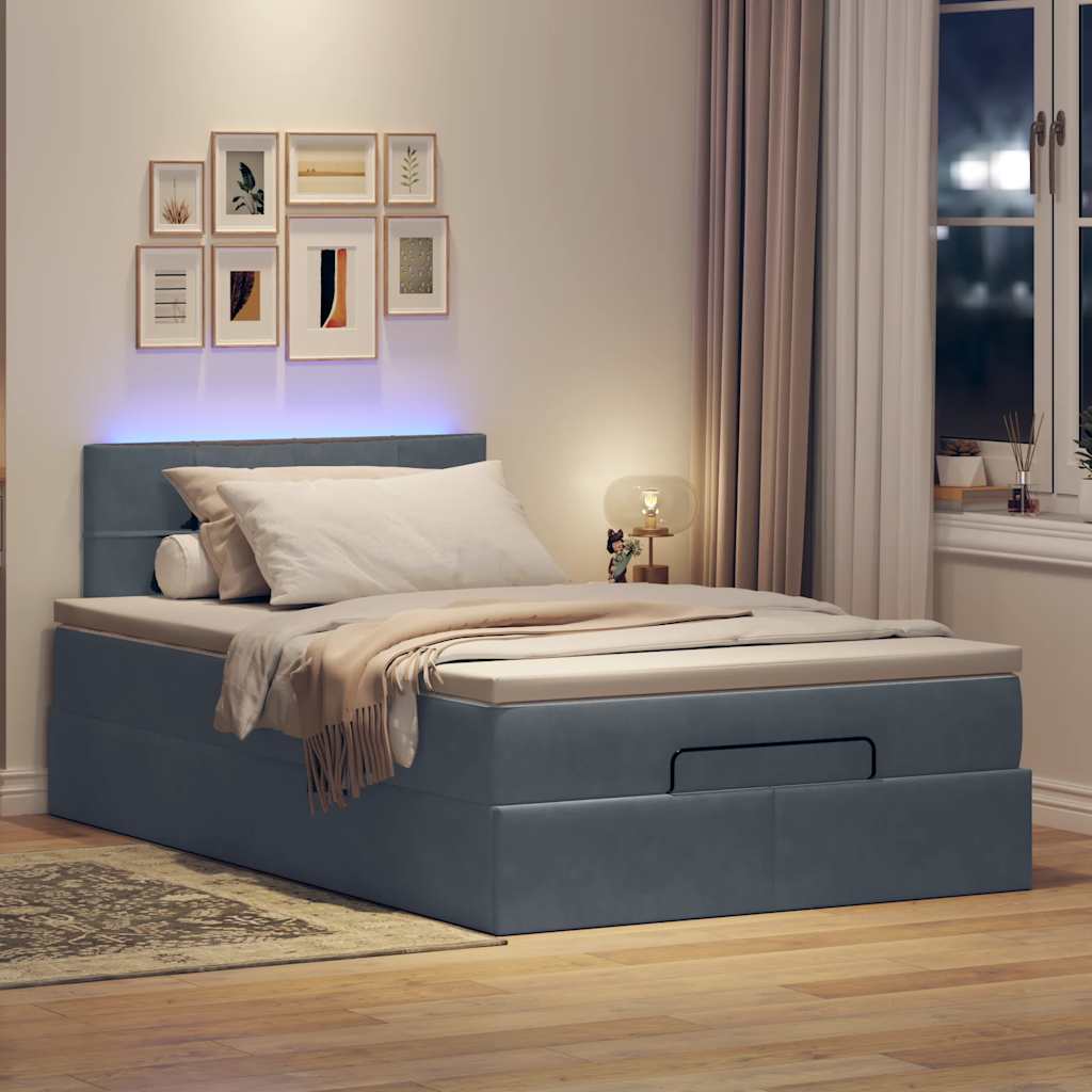 Pouf Letto con Materasso e LED Grigio Scuro 120x190cm Velluto | homemem39