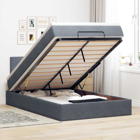 Pouf Letto con Materasso e LED Grigio Scuro 120x190cm Velluto | homemem39