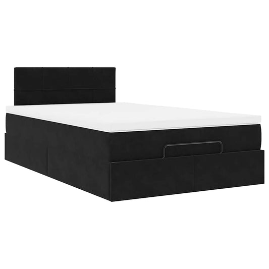 Pouf Letto con Materasso e LED Nero 120x190cm in Velluto