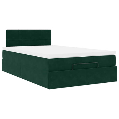 Pouf Letto con Materasso e LED Verde Scuro 120x190cm in Velluto