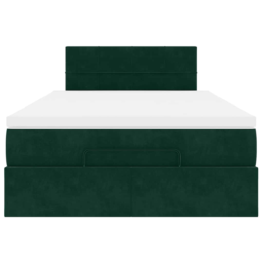 Pouf Letto con Materasso e LED Verde Scuro 120x190cm in Velluto