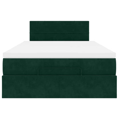 Pouf Letto con Materasso e LED Verde Scuro 120x190cm in Velluto