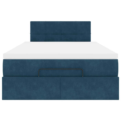 Struttura Letto Pouf con Materasso Blu Scuro 120x200 cm Velluto