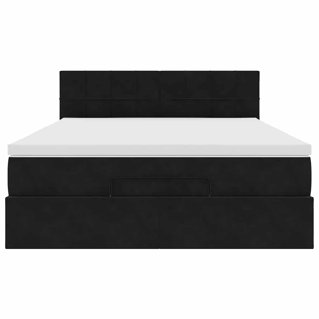 Struttura Letto Pouf con Materasso Nero 140x200 cm in Velluto | homemem39