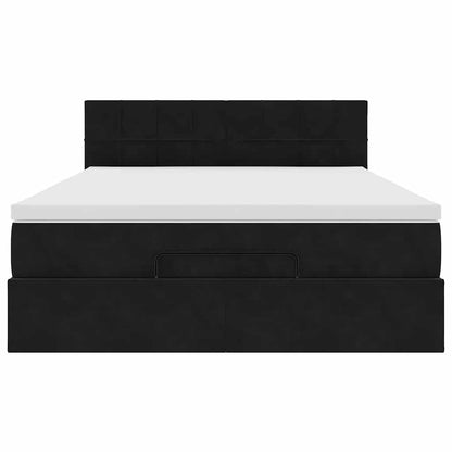 Struttura Letto Pouf con Materasso Nero 140x200 cm in Velluto | homemem39