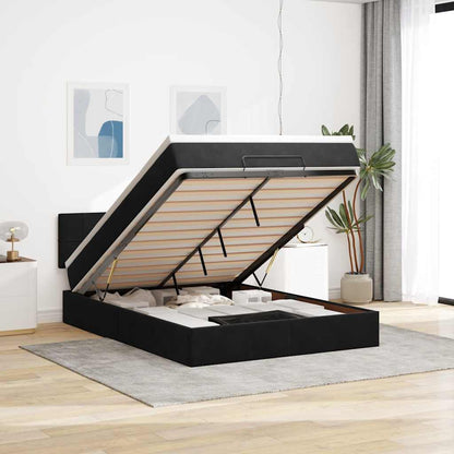 Struttura Letto Pouf con Materasso Nero 140x200 cm in Velluto