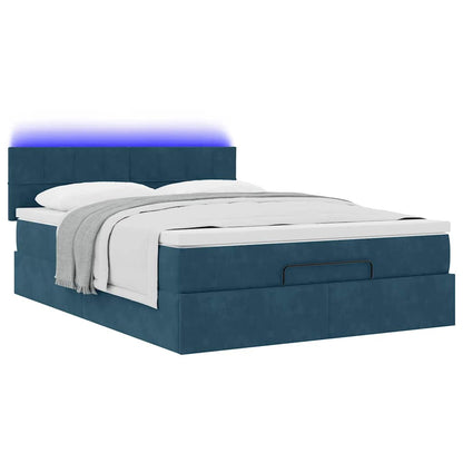 Struttura Letto Pouf con Materasso Blu 140x200cm in Velluto | homemem39