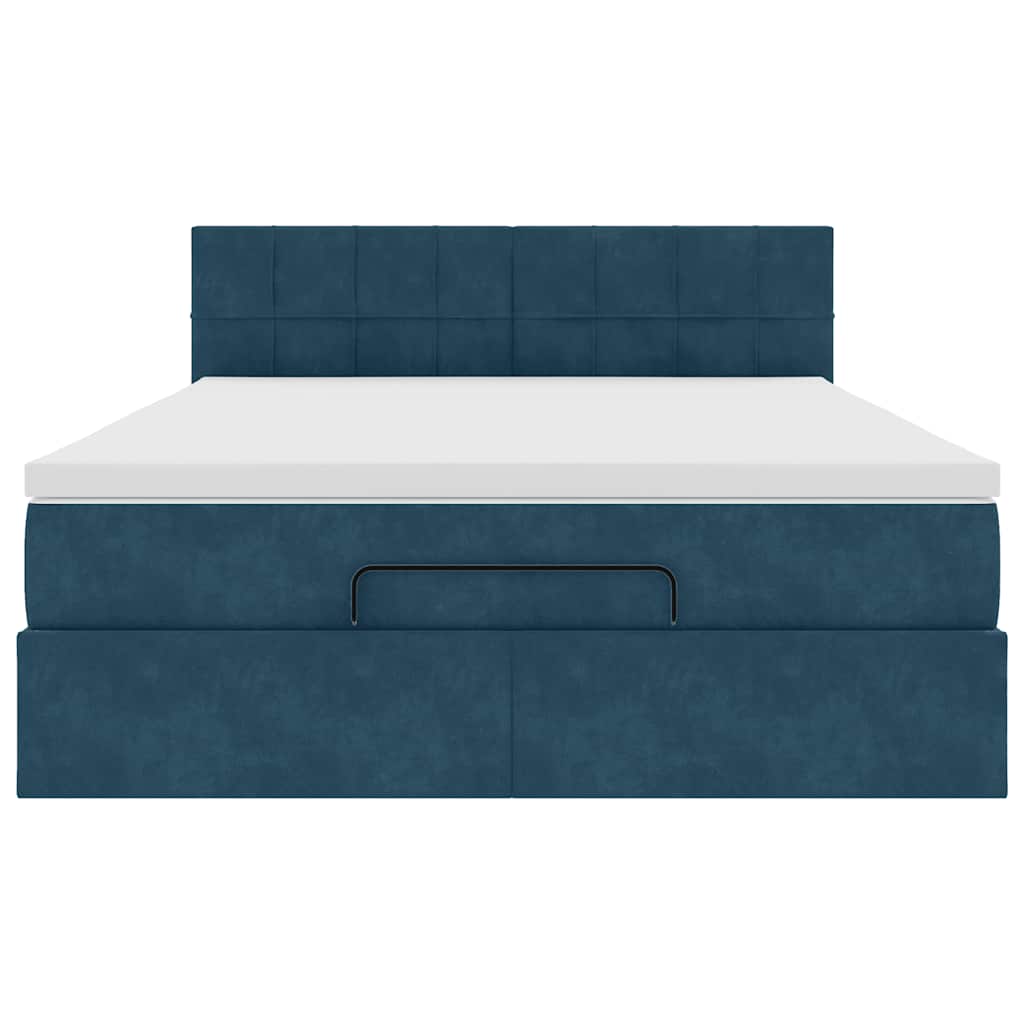 Struttura Letto Pouf con Materasso Blu 140x200cm in Velluto | homemem39