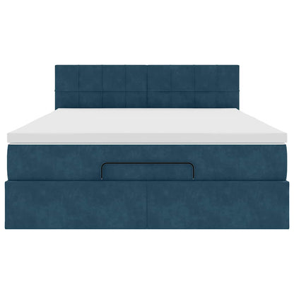 Struttura Letto Pouf con Materasso Blu 140x200cm in Velluto | homemem39