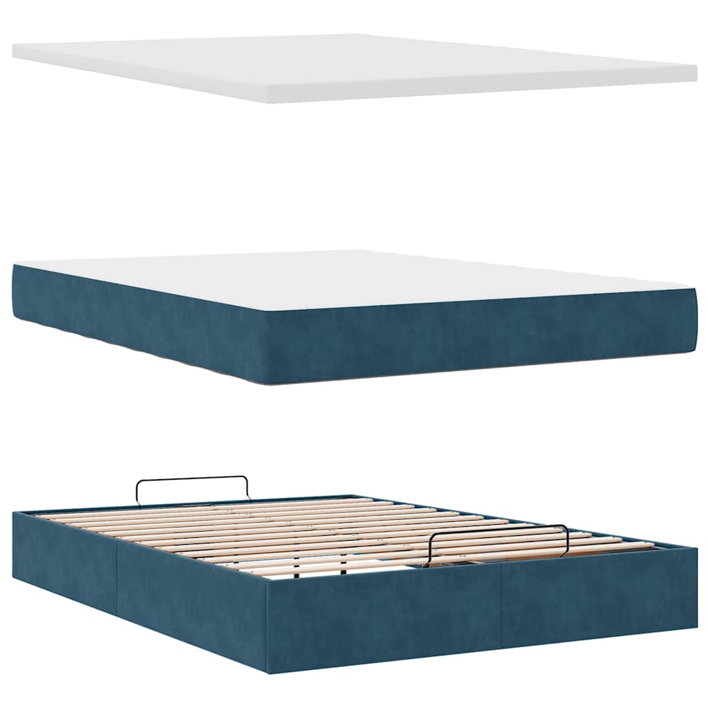 Struttura Letto Pouf con Materasso Blu 140x200cm in Velluto | homemem39