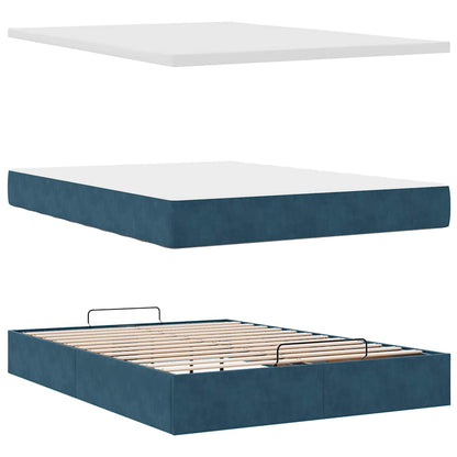 Struttura Letto Pouf con Materasso Blu 140x200cm in Velluto | homemem39