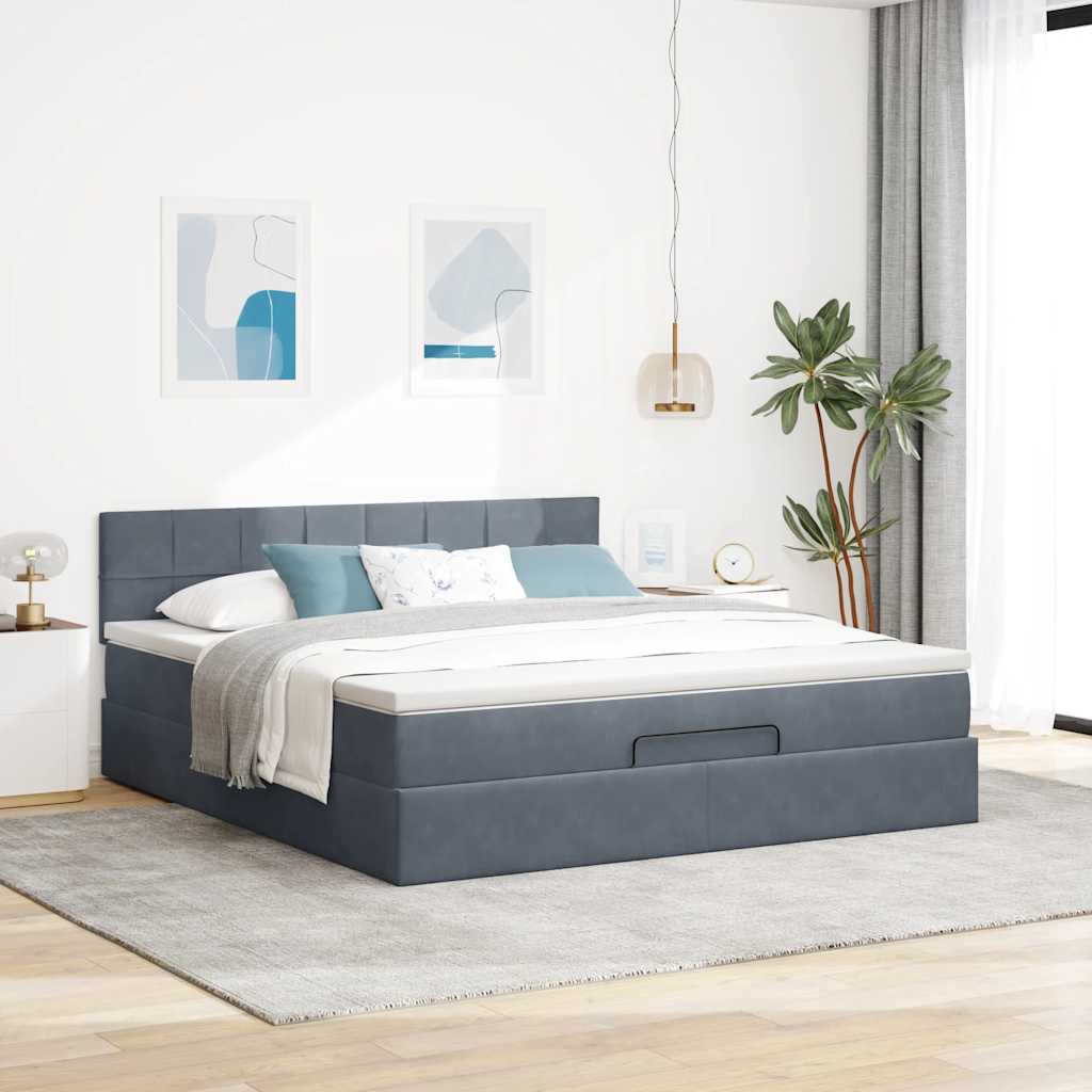 Struttura Letto Pouf con Materasso 160x200 cm in Velluto