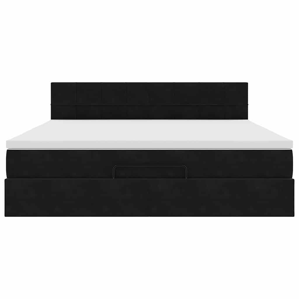Struttura Letto Pouf con Materasso Nero 160x200 cm in Velluto