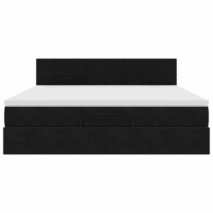 Struttura Letto Pouf con Materasso Nero 160x200 cm in Velluto
