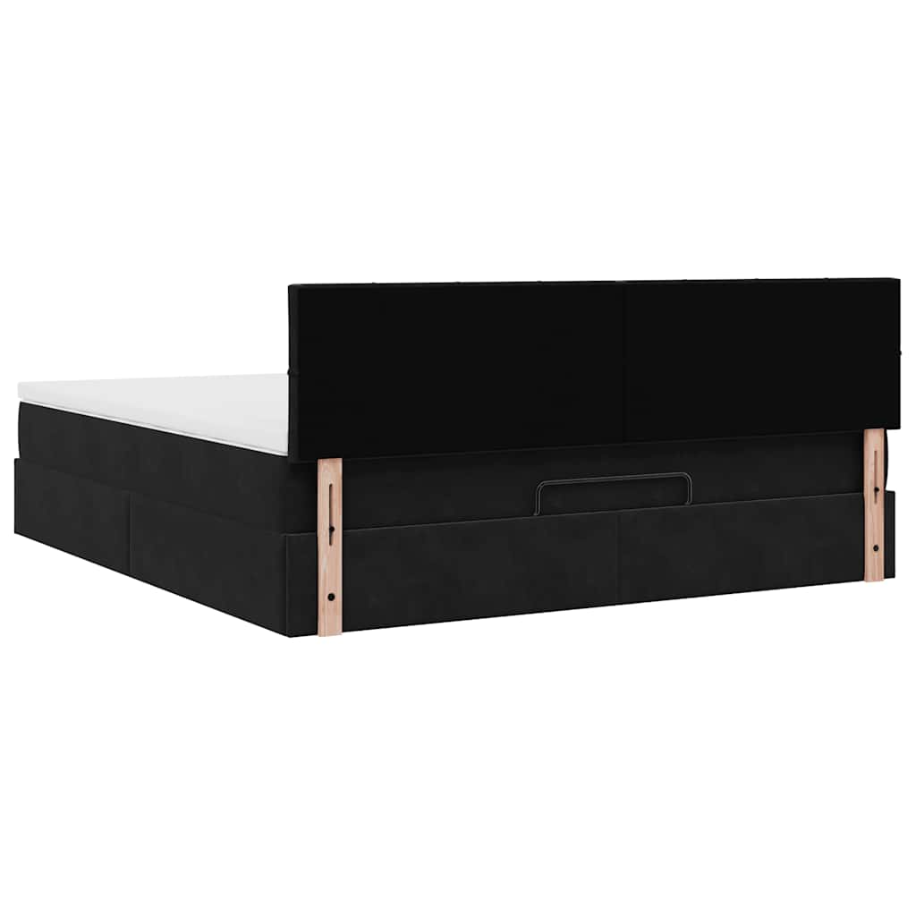 Struttura Letto Pouf con Materasso Nero 160x200 cm in Velluto