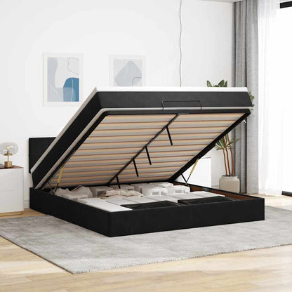 Struttura Letto Pouf con Materasso Nero 160x200 cm in Velluto