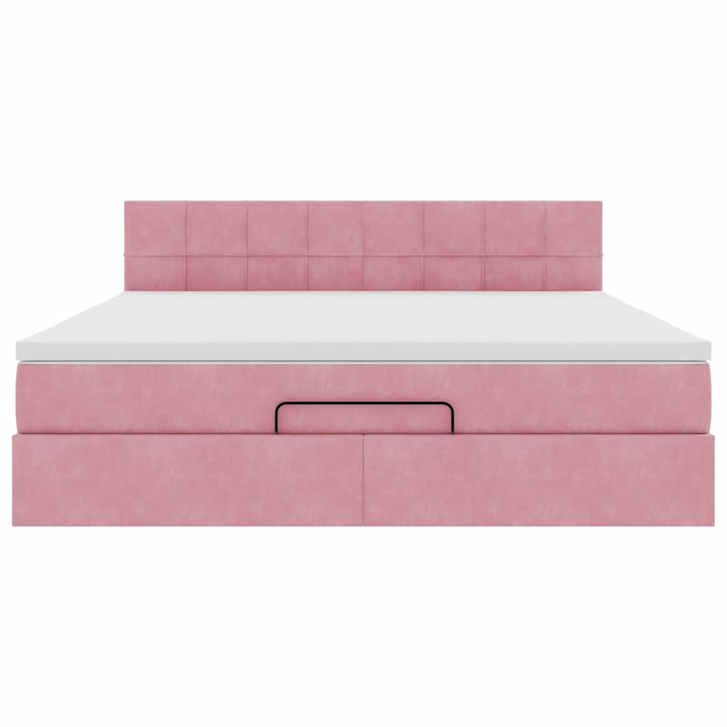 Struttura Letto Pouf con Materasso Rosa 160x200 cm in Velluto